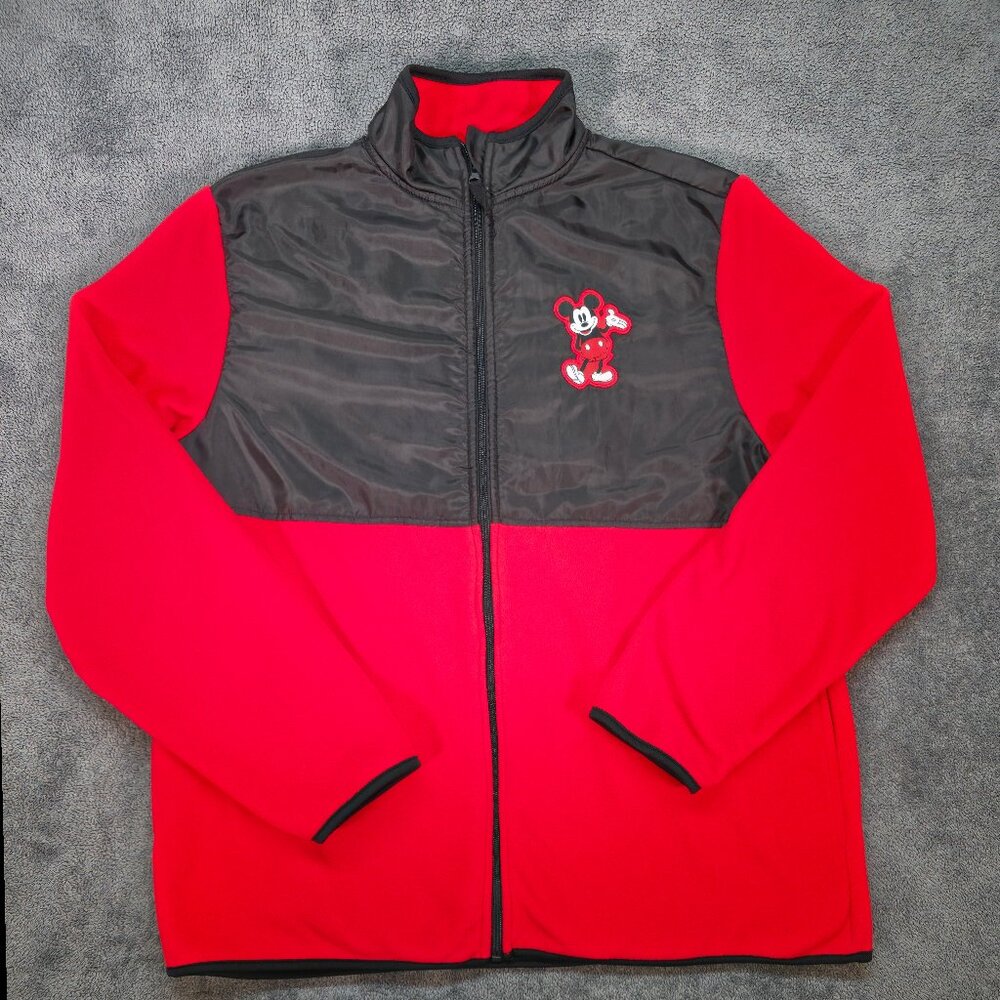Disney Mickey Mouse Red Black Fleece Jacket Mens Large